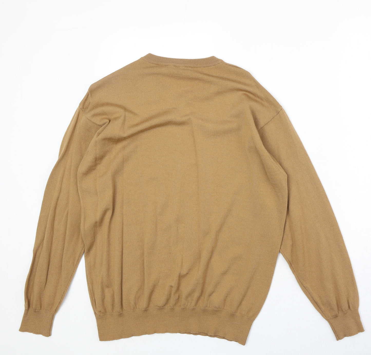Brian Scott Mens Brown V-Neck Wool Pullover Jumper Size L Long Sleeve