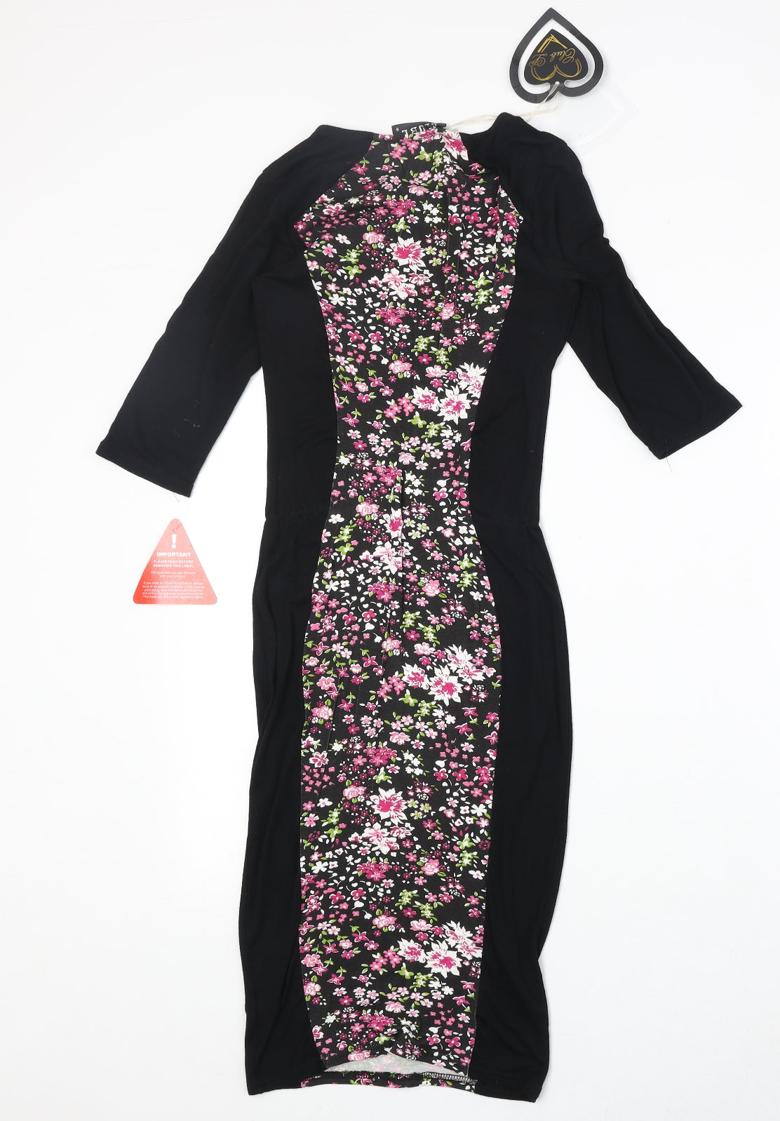 Club L Womens Black Floral Viscose Bodycon Size 8 Round Neck Pullover