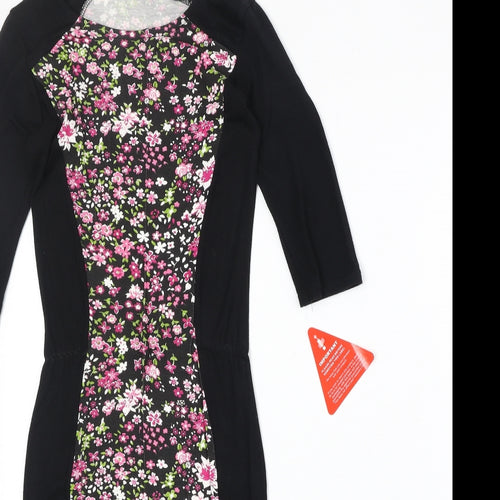Club L Womens Black Floral Viscose Bodycon Size 8 Round Neck Pullover