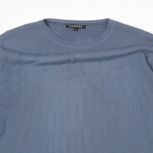 George Mens Blue Round Neck Acrylic Pullover Jumper Size L Long Sleeve