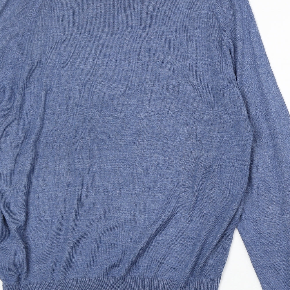 F&F Mens Blue V-Neck Acrylic Pullover Jumper Size L Long Sleeve