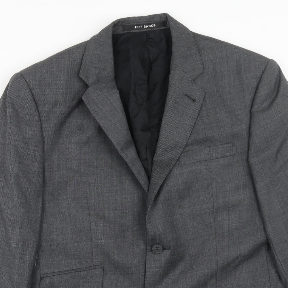 Jeff Banks Mens Grey Wool Jacket Suit Jacket Size 38 Regular