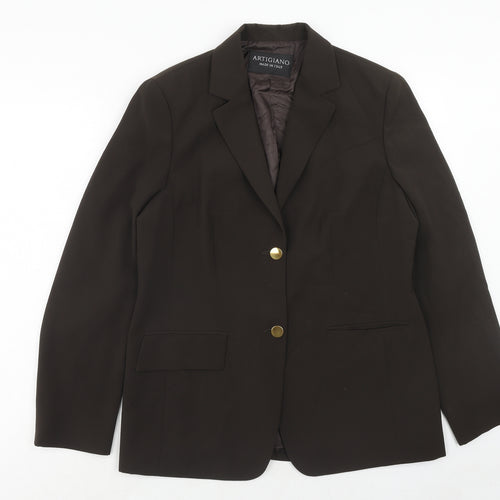 Artigiano Womens Beige Polyester Jacket Suit Jacket Size 14