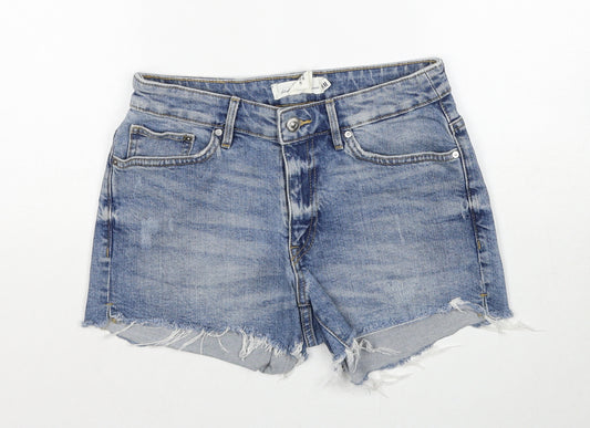 H&M Womens Blue Cotton Cut-Off Shorts Size 6 Regular Zip