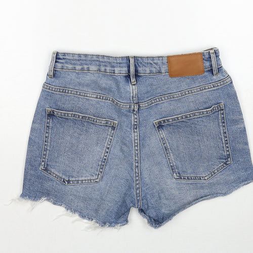 H&M Womens Blue Cotton Cut-Off Shorts Size 6 Regular Zip