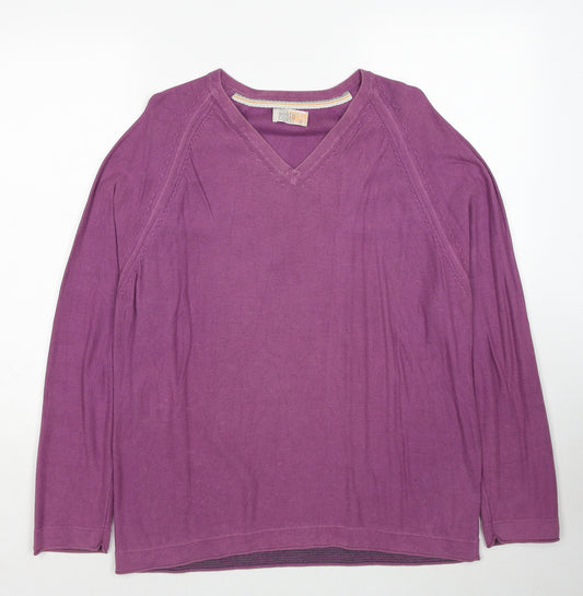 Marks and Spencer Mens Purple V-Neck Cotton Pullover Jumper Size L Long Sleeve