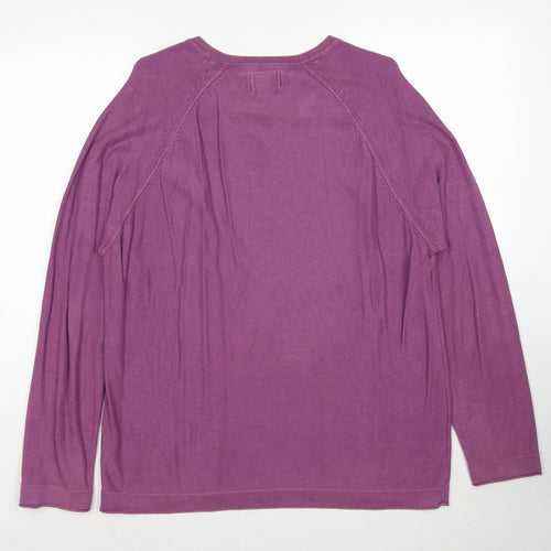 Marks and Spencer Mens Purple V-Neck Cotton Pullover Jumper Size L Long Sleeve