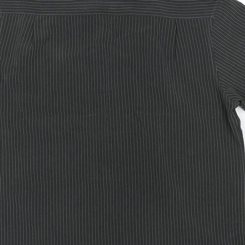 EWM Mens Grey Striped Polyester Button-Up Size M Collared Button