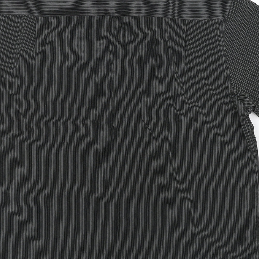 EWM Mens Grey Striped Polyester Button-Up Size M Collared Button