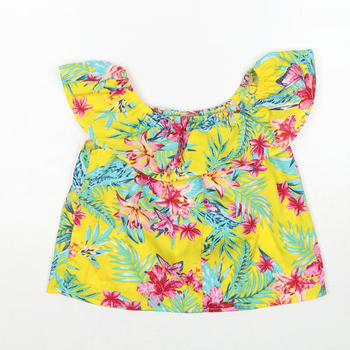 Primark Girls Yellow Floral Polyester Basic Blouse Size 8-9 Years Round Neck Pullover - Tropical Print