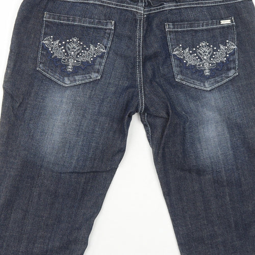 Yishion Womens Blue Cotton Skimmer Shorts Size 10 Regular Zip