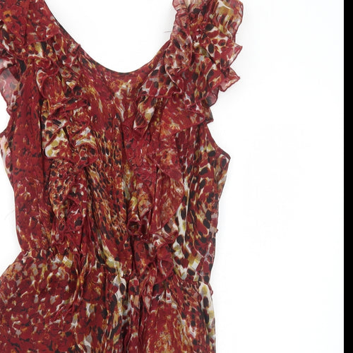 Ali & Kris Womens Red Animal Print Polyester Playsuit One-Piece Size M Zip