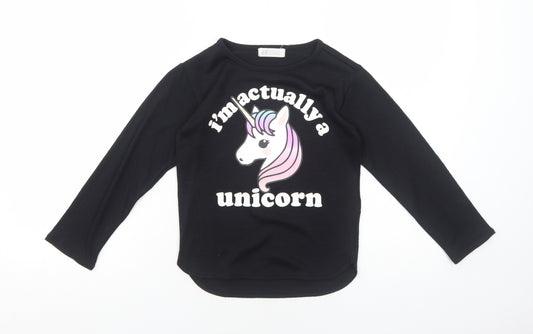 H&M Girls Black Polyester Basic T-Shirt Size 7-8 Years Round Neck Pullover - I'm Actually a Unicorn