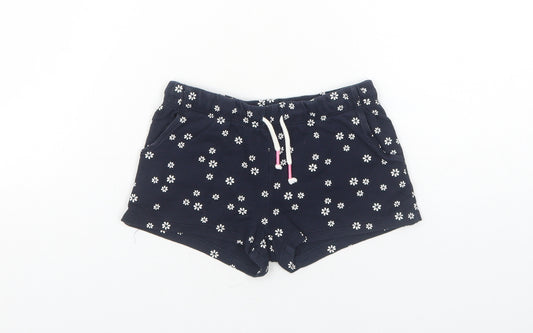 H&M Girls Blue Floral Cotton Sweat Shorts Size 3-4 Years Regular Drawstring