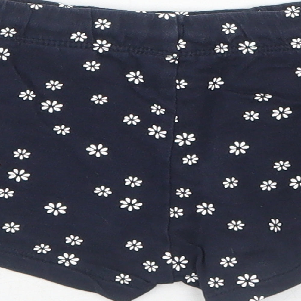 H&M Girls Blue Floral Cotton Sweat Shorts Size 3-4 Years Regular Drawstring