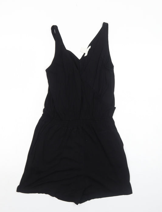 H&M Womens Black Viscose Playsuit One-Piece Size S Pullover - Wrap Front Detail