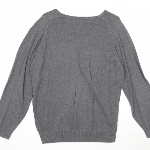 Trutex Mens Grey V-Neck Cotton Pullover Jumper Size L Long Sleeve