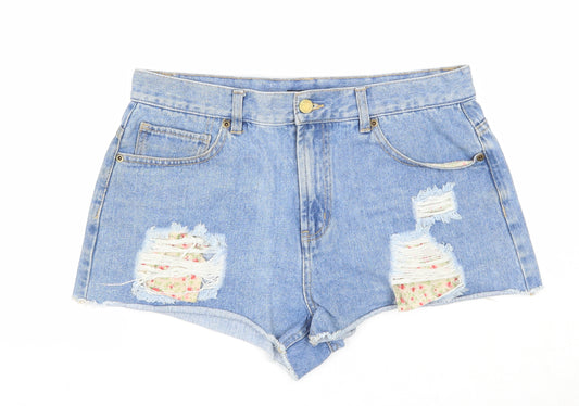 FOREVER 21 Womens Blue Cotton Hot Pants Shorts Size 30 in Regular Zip