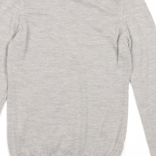 Deane & White Mens Grey V-Neck Wool Pullover Jumper Size S Long Sleeve