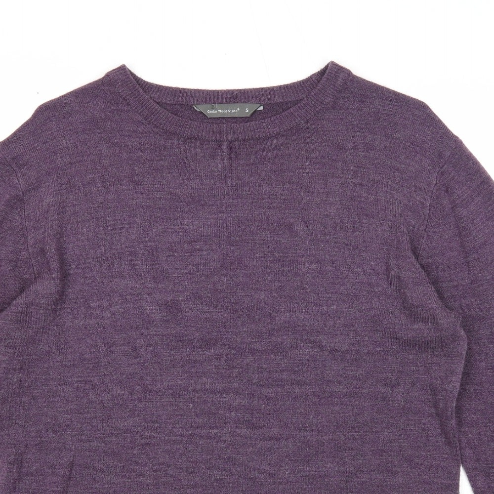 Cedar Wood State Mens Purple Round Neck Acrylic Pullover Jumper Size S Long Sleeve