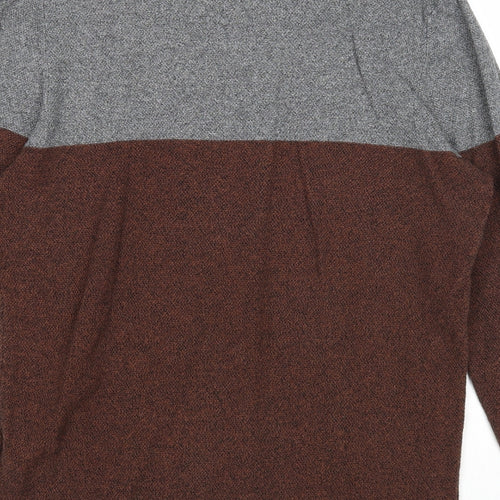 Red Herring Mens Brown Round Neck Cotton Pullover Jumper Size M Long Sleeve