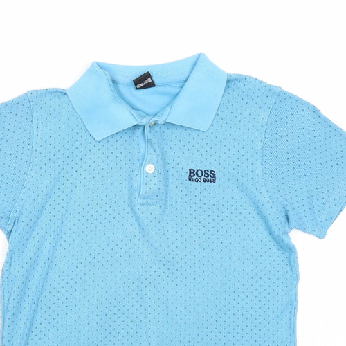 HUGO BOSS Boys Blue Polka Dot Cotton Basic Polo Size 14 Years Collared Button