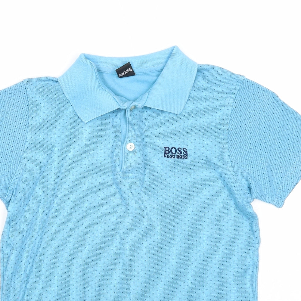 HUGO BOSS Boys Blue Polka Dot Cotton Basic Polo Size 14 Years Collared Button