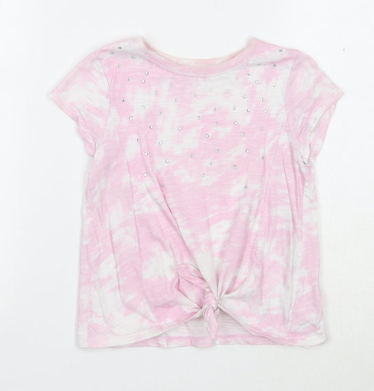 NEXT Girls Pink Geometric Cotton Basic T-Shirt Size 6 Years Round Neck Pullover