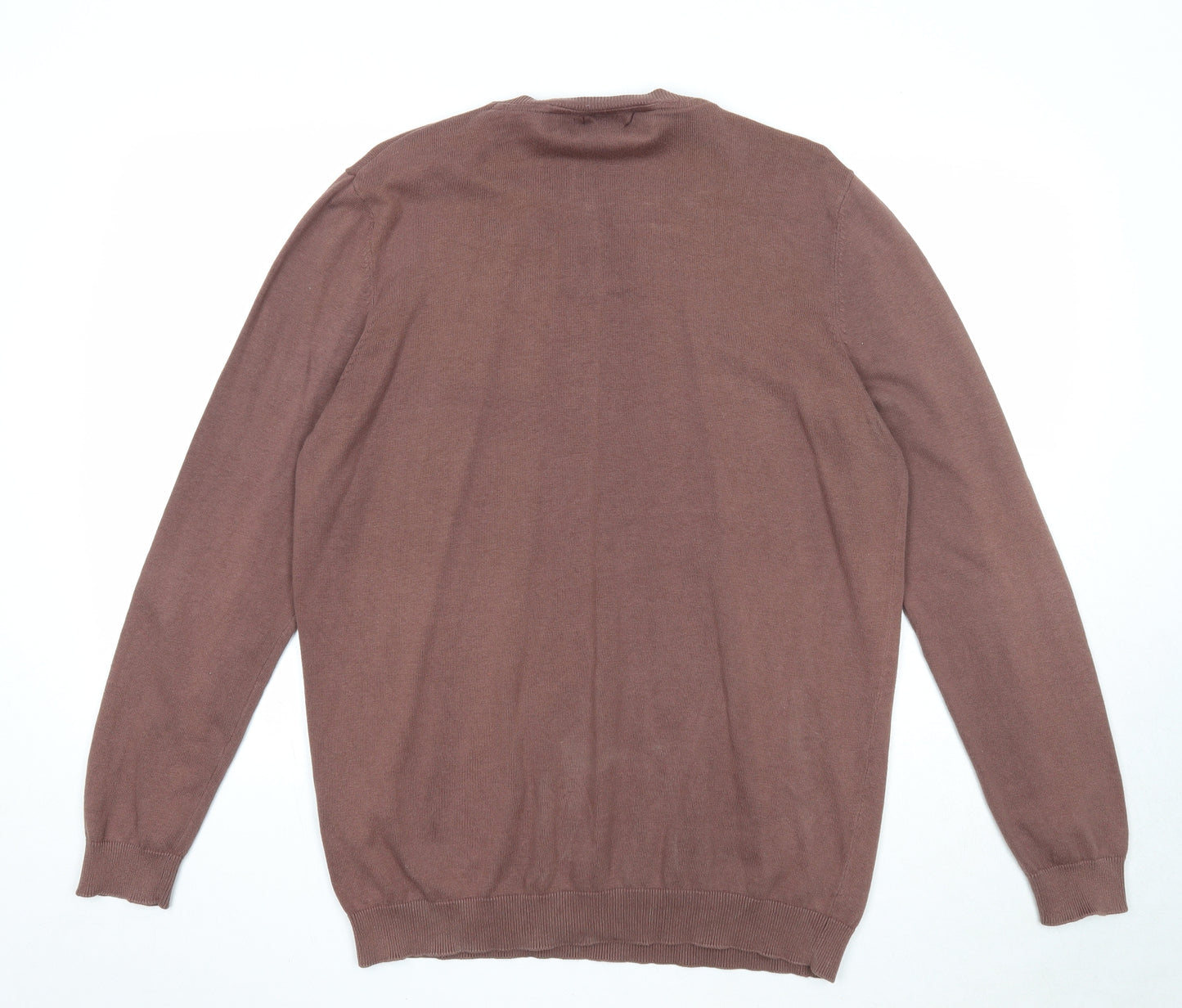 New Look Mens Brown V-Neck Cotton Pullover Jumper Size XL Long Sleeve