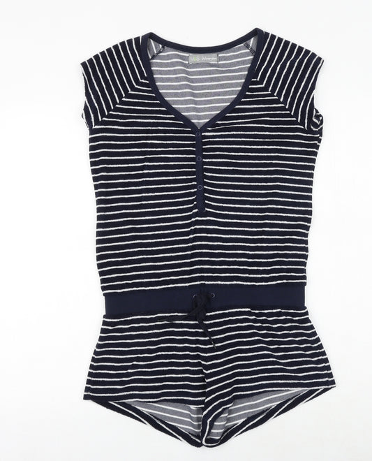 Marks and Spencer Womens Blue Striped Cotton Playsuit One-Piece Size 10 Tie
