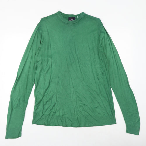 Hutson Harbour Mens Green Round Neck Acrylic Pullover Jumper Size M Long Sleeve