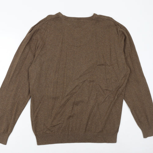 Greenwoods Mens Brown V-Neck Cotton Pullover Jumper Size XL Long Sleeve