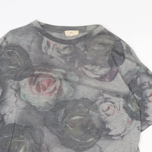 Pins & Needles Womens Grey Floral Polyester Basic T-Shirt Size S Round Neck - Roses