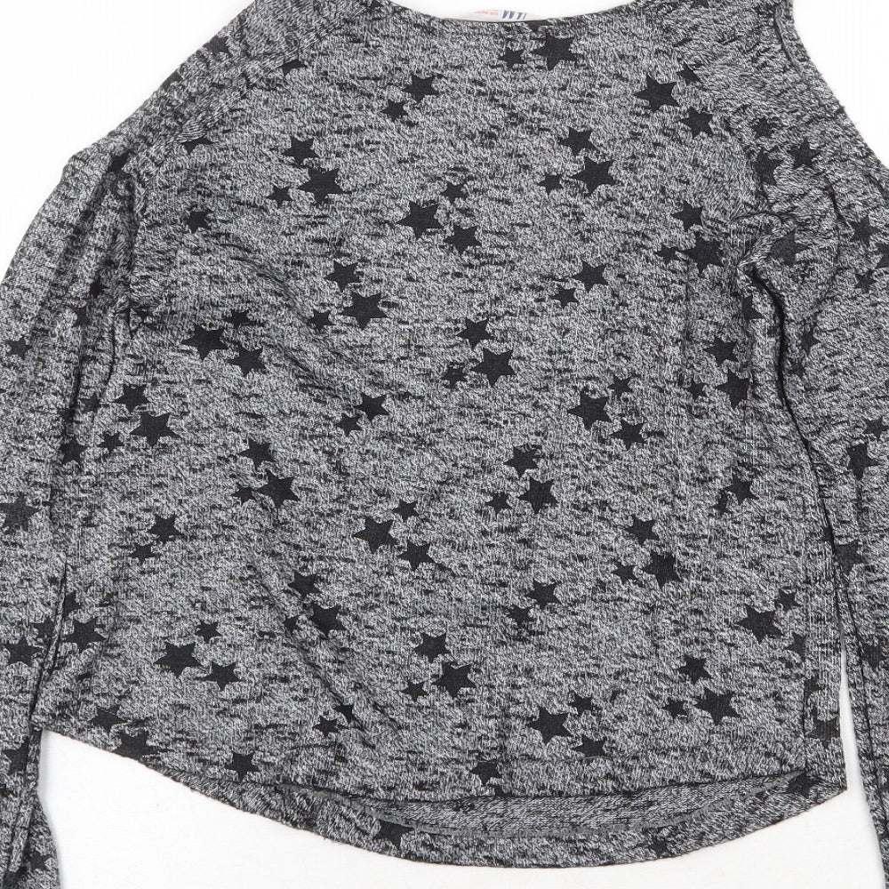 H&M Girls Grey Round Neck Geometric Polyester Pullover Jumper Size 11-12 Years Pullover - Star Print