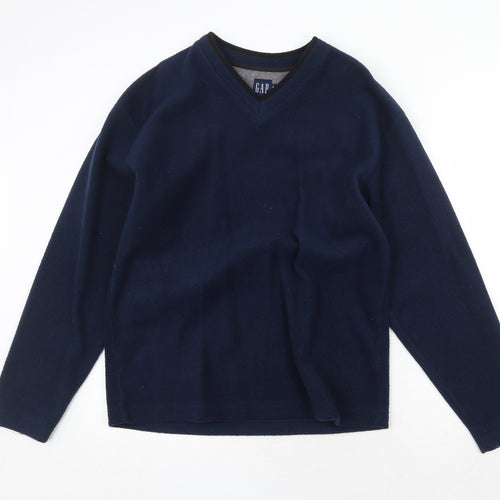 Gap Mens Blue V-Neck Polyester Pullover Jumper Size M Long Sleeve