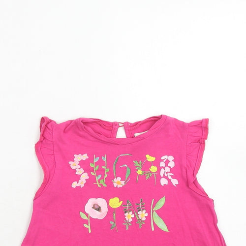 Sugar Pink Girls Pink Cotton Basic Tank Size 4-5 Years Round Neck Button - Flowers