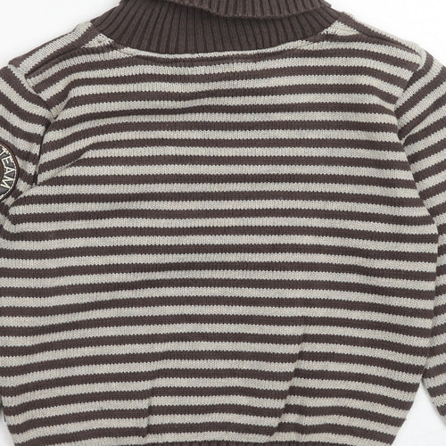 Nono Boys Brown Round Neck Striped Cotton Pullover Jumper Size 6 Years Button
