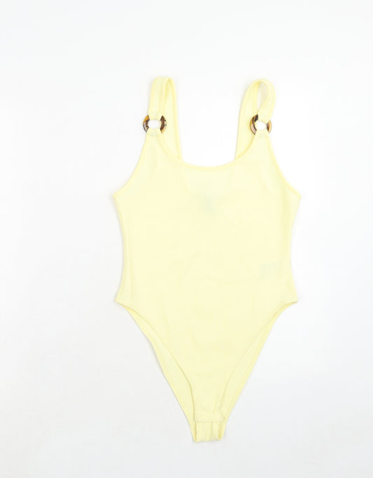 H&M Womens Yellow Polyester Bodysuit One-Piece Size S Snap