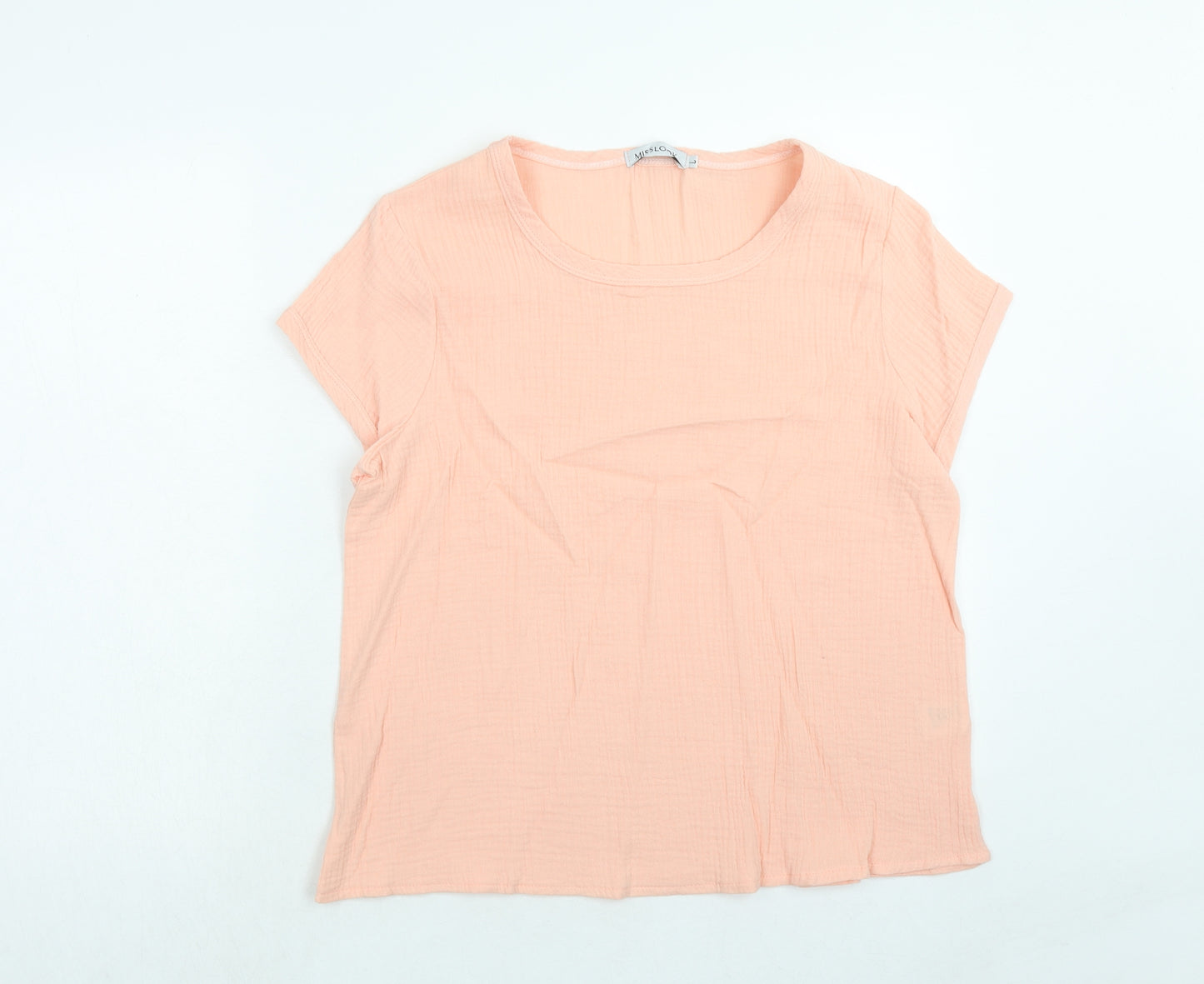 MissLook Womens Pink Polyester Basic T-Shirt Size L Round Neck