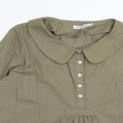 MissLook Womens Green Polyester Basic Blouse Size XL Collared