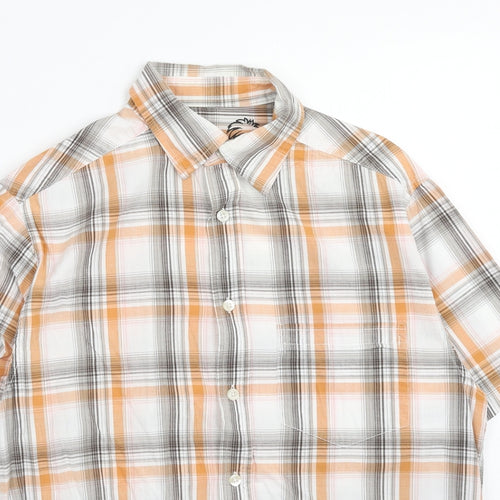 UrbanSpirit Mens Orange Plaid Cotton Button-Up Size S Collared Button