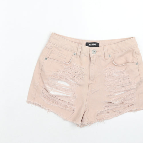 Missguided Womens Pink Cotton Cut-Off Shorts Size 8 Regular Zip