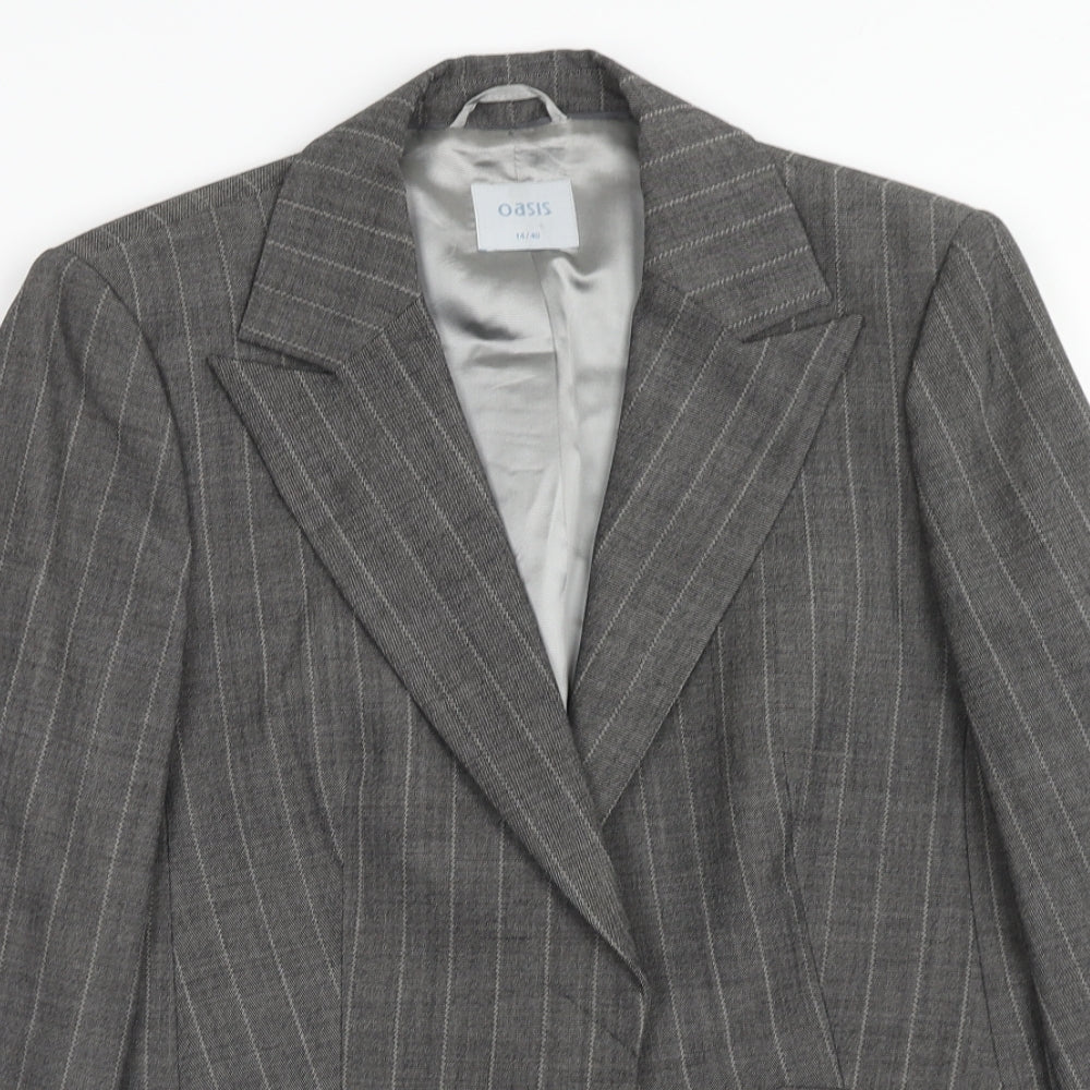 Oasis Womens Grey Striped Polyester Jacket Blazer Size 14