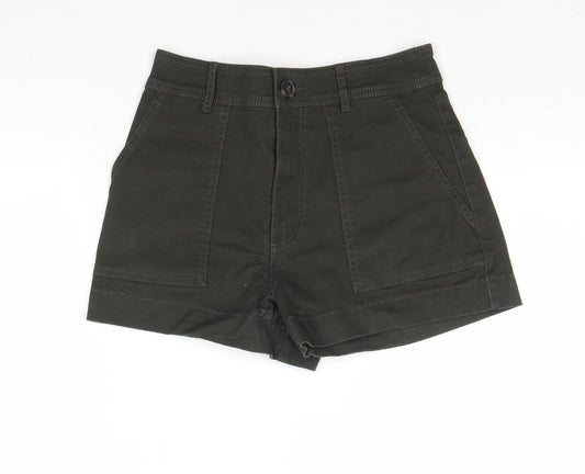 H&M Womens Green Cotton Mom Shorts Size 8 Regular Zip