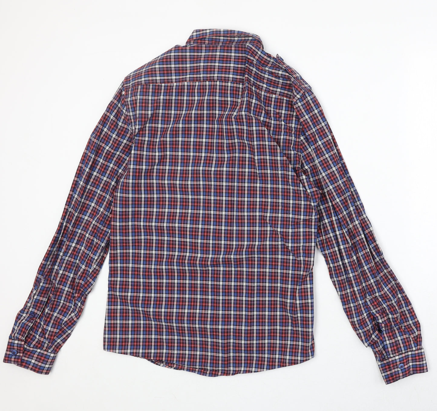 River Island Mens Red Plaid Cotton Button-Up Size M Collared Button