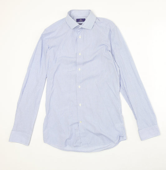 NEXT Mens Blue Striped Polyester Dress Shirt Size 14.5 Collared Button