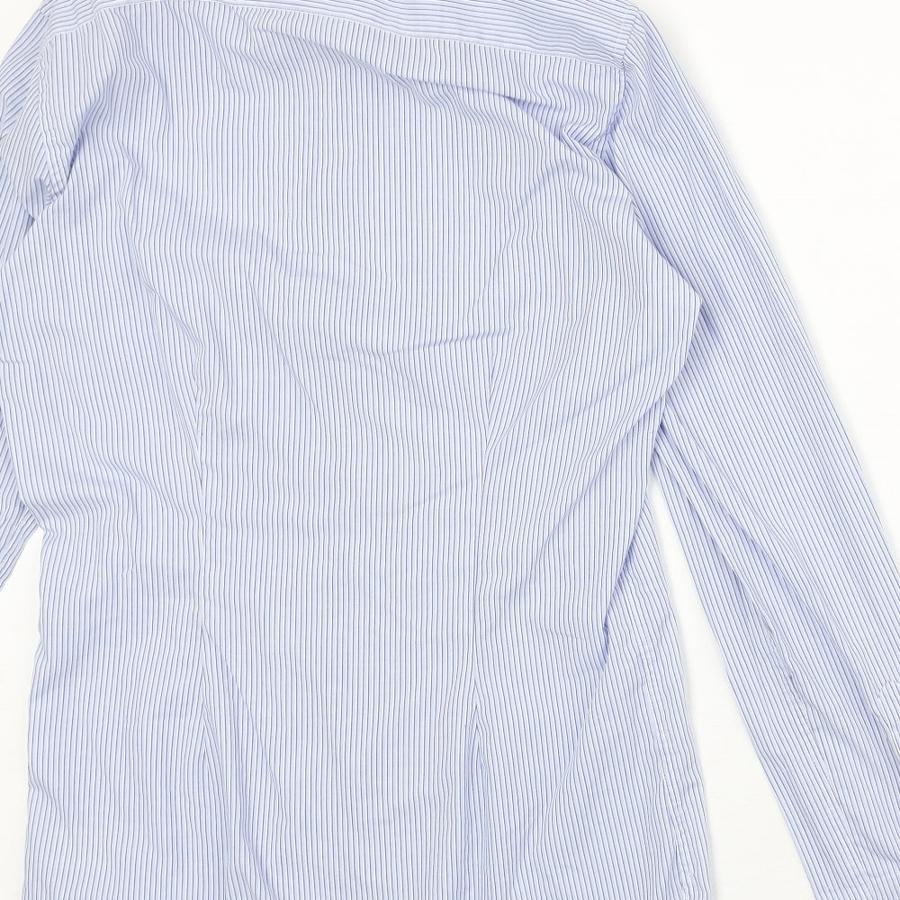 NEXT Mens Blue Striped Polyester Dress Shirt Size 14.5 Collared Button