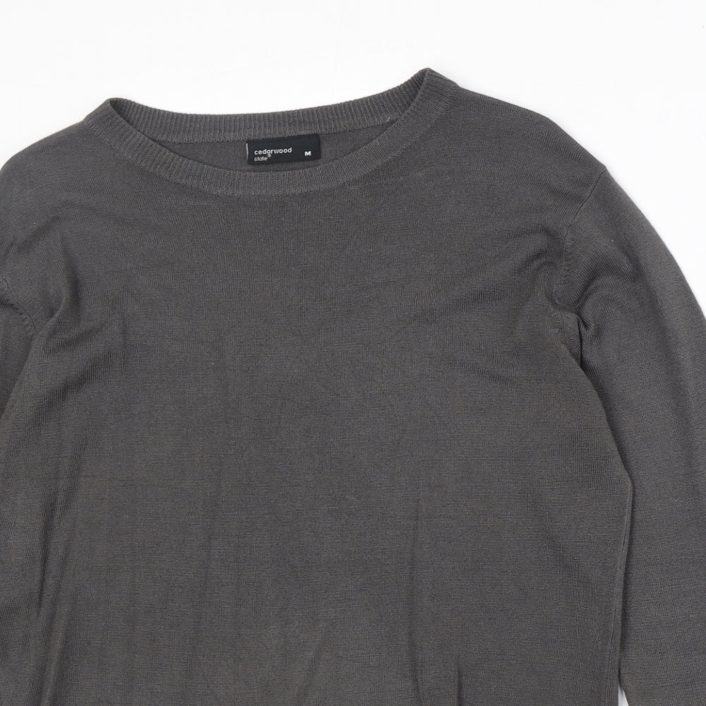Cedar Wood State Mens Grey Round Neck Acrylic Pullover Jumper Size M Long Sleeve