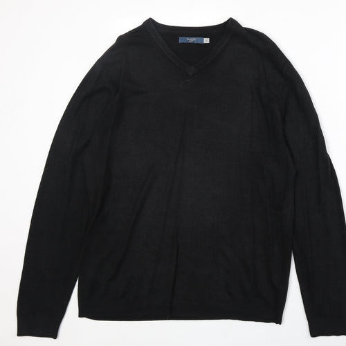 BHS Mens Black V-Neck Acrylic Pullover Jumper Size L Long Sleeve