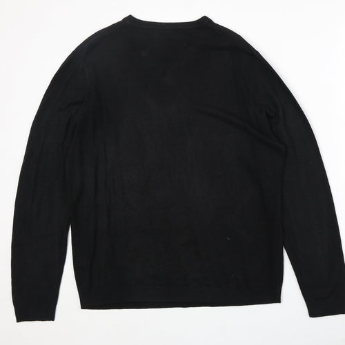 BHS Mens Black V-Neck Acrylic Pullover Jumper Size L Long Sleeve